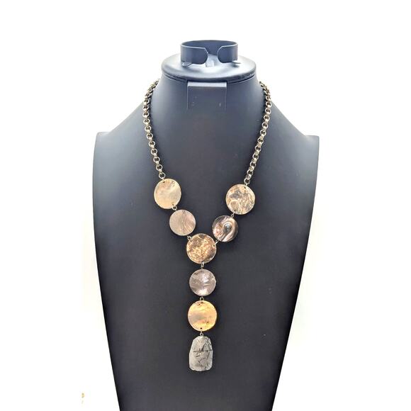 Lydell N.Y.C. Silver Tone Rutilated Quartz Shell Disk Rolo 18" Chain Necklace - Picture 1 of 16
